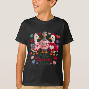 Yarn Funny Valentine Just A Romantic Goose Hearts  T-Shirt