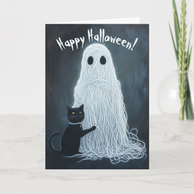 Yarn Ghost and Black Cat  Thank You Card (Front)