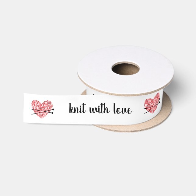 Yarn Heart Knitting Needles + Your Text Satin Ribbon (Spool)