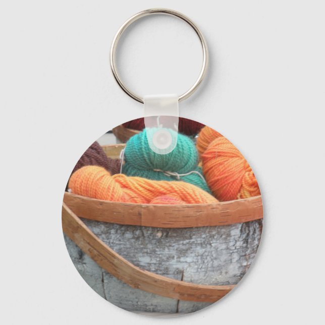 Yarn in birch bark basket keychain (Front)