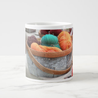 Yarn in birch bark basket large coffee mug