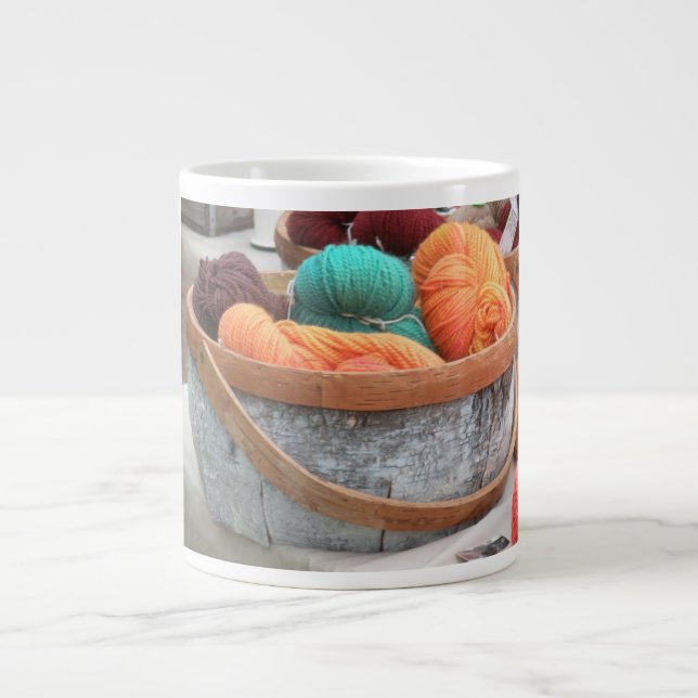 Yarn in birch bark basket large coffee mug (Front)