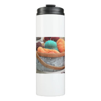 Yarn in birch bark basket thermal tumbler