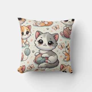 Yarn Kittens Throw Pillow