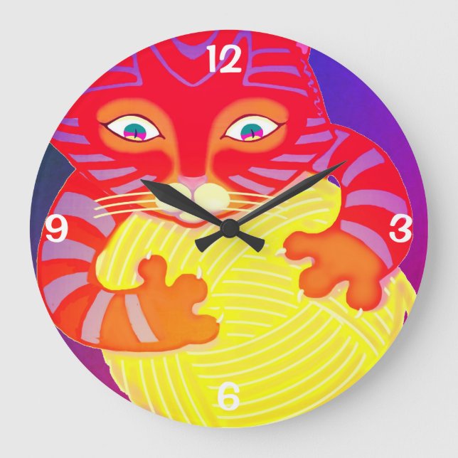 Yarn Kitty (square) Clock (Front)