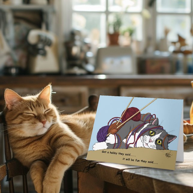 Yarn Knitting Funny Cat Card (Creator Uploaded)
