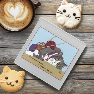 Yarn Knitting Funny Cat Glass Coaster
