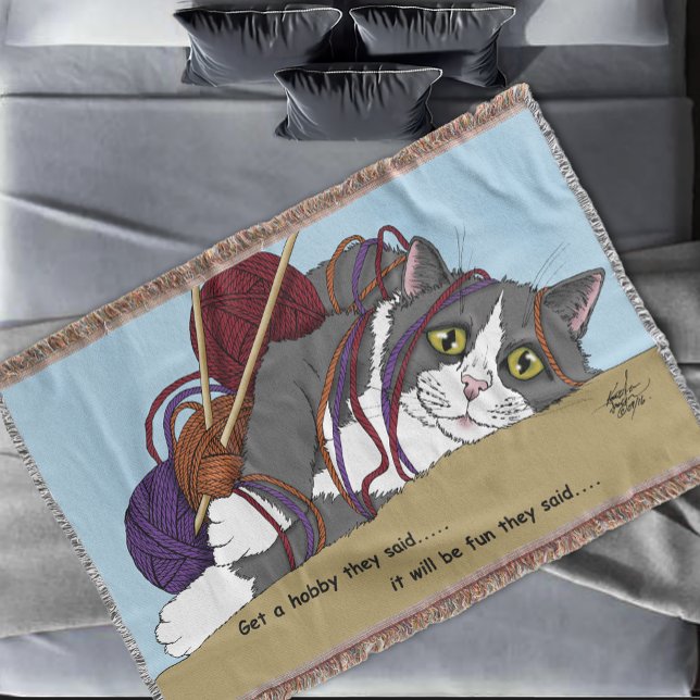 Yarn Knitting Funny Cat Throw Blanket (Creator Uploaded)