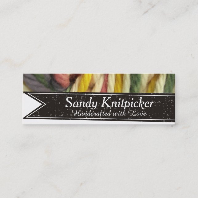 Yarn knitting needles crochet colourful yarn mini business card (Front)