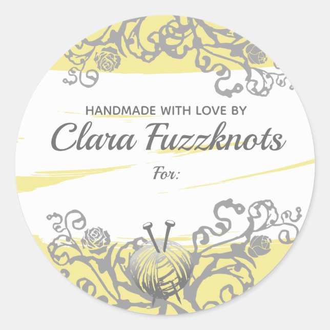 Yarn knitting needles handmade with love sticker (Front)