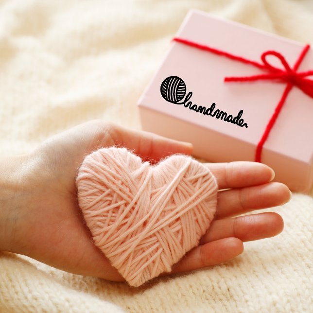 Yarn & needle crotchet Handmade Personalized Rubber Stamp (yarn and needle stamp, crochet handmade stamp, personalized craft stamp, handmade by stamp, small bu)