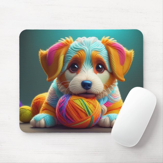 Yarn Puppy Colourful Doggy Made of Yarn Mouse Pad (With Mouse)
