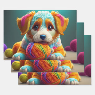 Yarn Puppy Colourful Doggy Made of Yarn Wrapping Paper Sheet