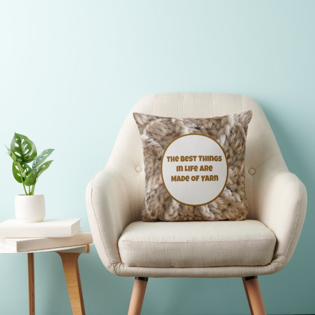 Yarn Quote Beige Crochet BOHO Design Craft  Throw Pillow (Chair)