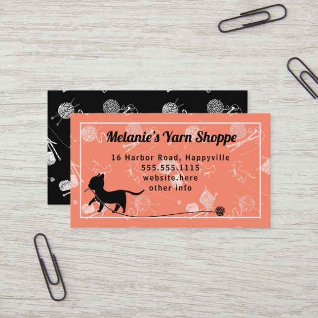Yarn Shop Cat Knitting Business Card (Front/Back In Situ)