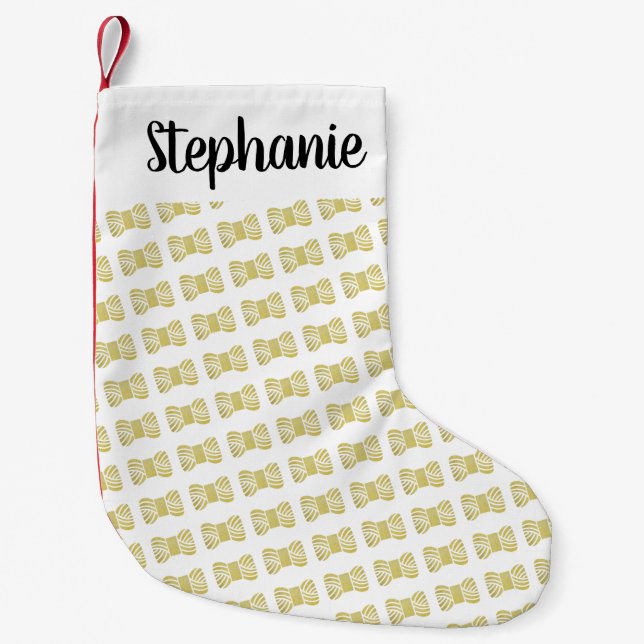 Yarn Skein •Faux Gold Foil + Your Name Small Christmas Stocking (Front)