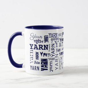 YARN! Typography Blue Knitting Crochet  Mug
