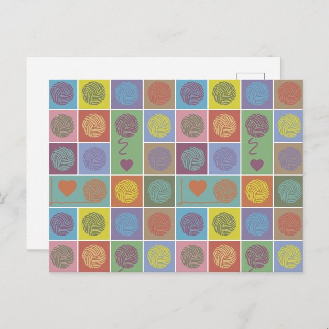 Yarn, Yarn, Yarn Block Patterned Postcard (Front/Back)