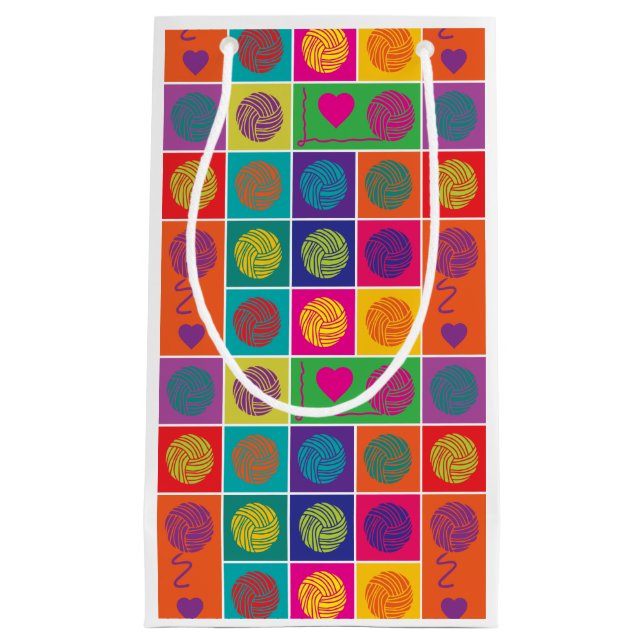 Yarn, Yarn, Yarn Block Patterned Small Gift Bag (Front)