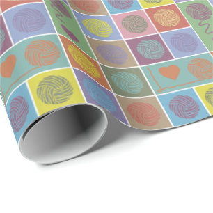 Yarn, Yarn, Yarn Block Patterned Wrapping Paper