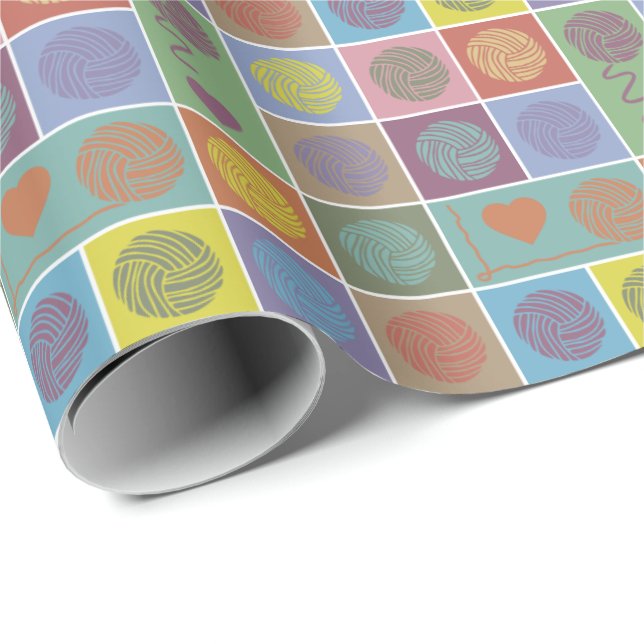 Yarn, Yarn, Yarn Block Patterned Wrapping Paper (Roll Corner)