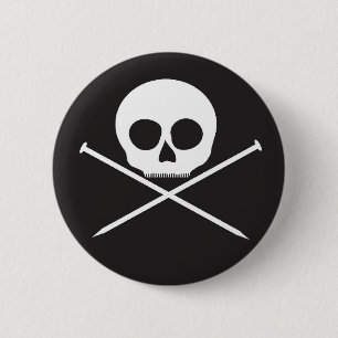 YarnCore Skull and Cross Needles 2 Inch Round Button