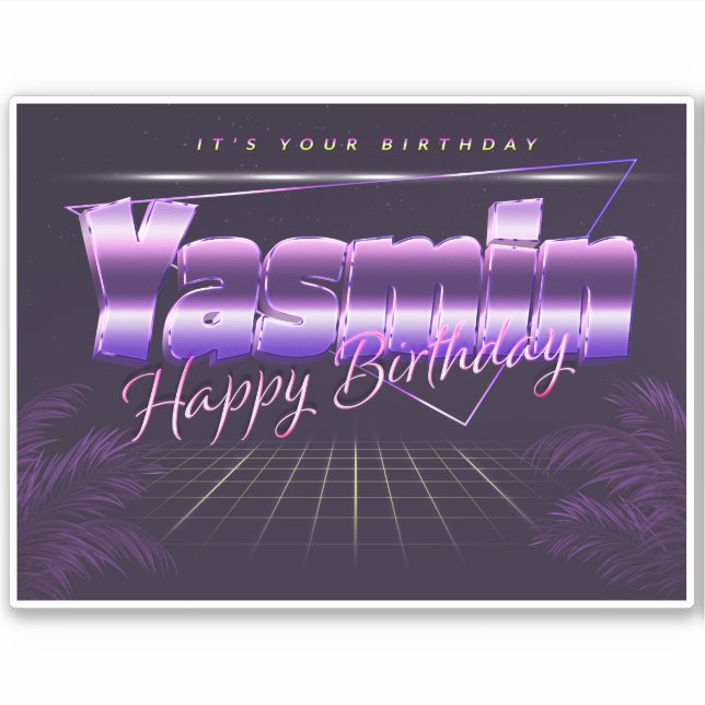 Yasmin Name First name lila retro Sticker Birthday (Front)