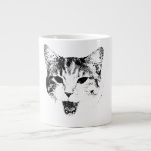Yawning Cat Silhouette – Minimal Sass Edition Large Coffee Mug