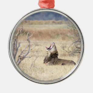 Yawning lion metal ornament