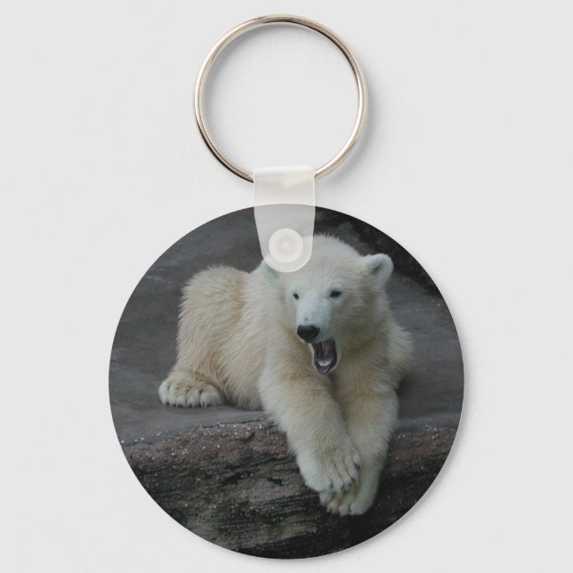 Yawning Polar bear cub Keychain (Front)