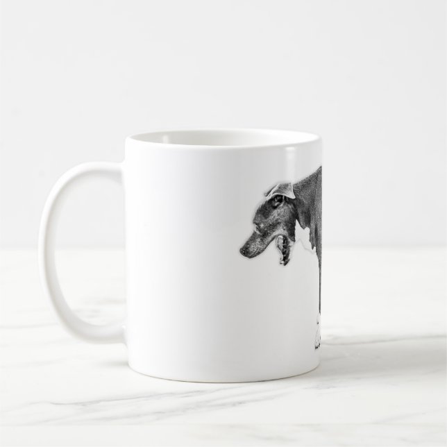 Yawning Side View—Pitbull Mix Monochrome Coffee Mug (Left)