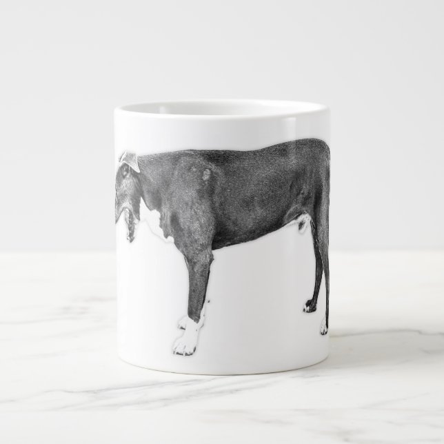 Yawning Side View—Pitbull Mix Monochrome Large Coffee Mug (Front)
