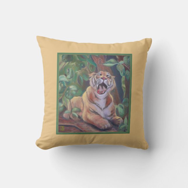 Yawning Tiger Throw Pillow (Front)