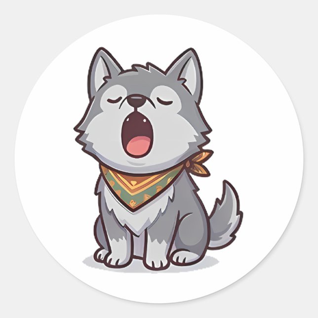 Yawning Wolf Classic Round Sticker (Front)