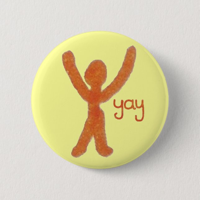 Yay Badge with Red Stick Man 2 Inch Round Button (Front)
