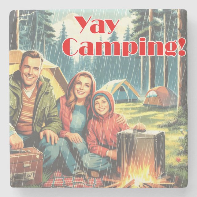 Yay Camping In The Rain Stone Coaster (Front)
