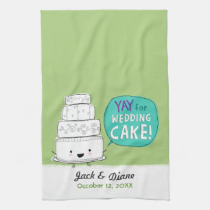 YAY for Wedding Cake! Funny Drawing with Text Kitchen Towel