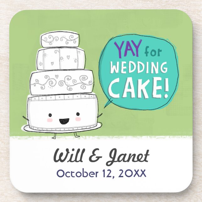 YAY for Wedding Cake! Humourous Cake Illustration Coaster (Front)