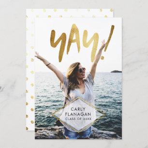 Yay! Gold Script Graduation Celebration Party Invitation