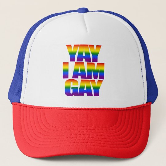 Yay I Am Gay Pride Happy Lgbt Rainbow Flag Lgbtq Trucker Hat Zazzleca 
