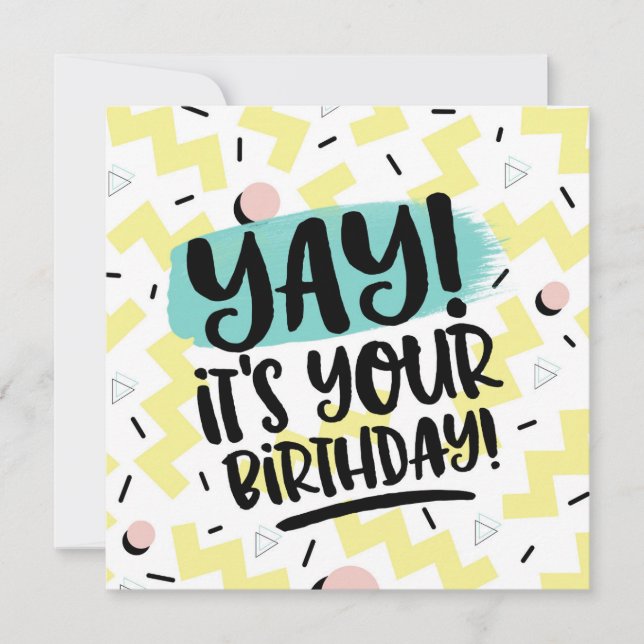 Yay, it's your birthday memphis eighties 90s girls holiday card (Front)