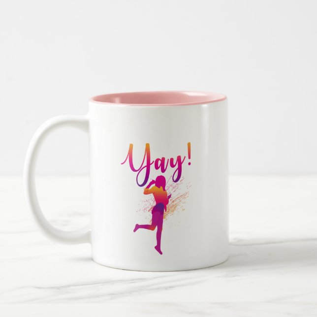 Yay Person Jumping Excitée Mug de café à deux tons (Gauche)
