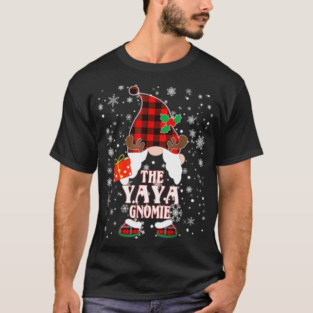 Yaya Gnome Buffalo Plaid Matching Family Christmas T-Shirt (Front)