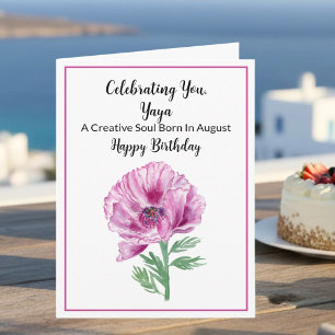 Yaya Happy August Birthday Purple Poppy Card