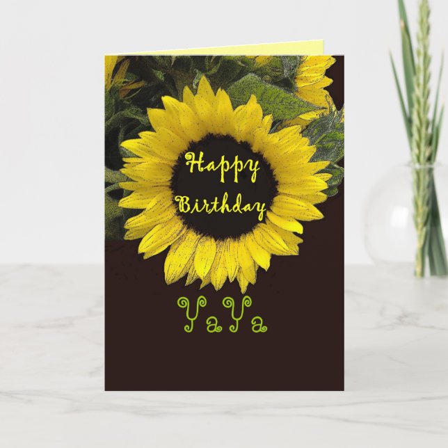 YaYa Happy Birthday with Cheerful Sunflower Card (Front)
