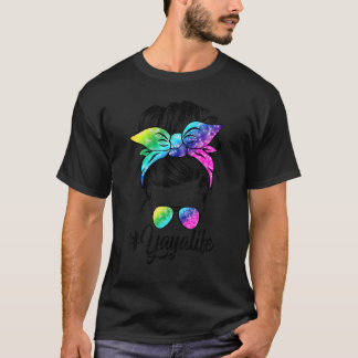 Yaya Life Messy Hair Bun Tie Dye Women Mother's Da T-Shirt