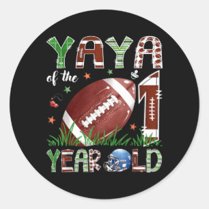 Yaya of The 1 Year Old Football 1st Birthday Boy Classic Round Sticker