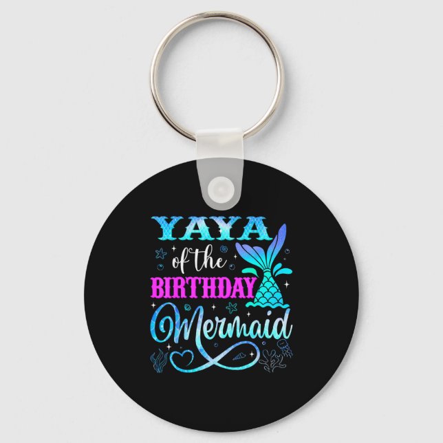 Yaya Of The Birthday Mermaid Family Matching Party Keychain (Front)