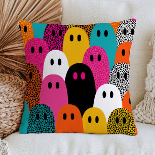 Yayoi Kusama Colourful Ghosts Maximalist Halloween Throw Pillow