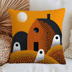 Yayoi Kusama Dotted Haunted House Ghosts Halloween Throw Pillow